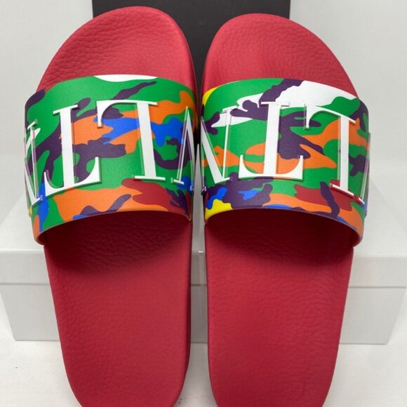 Valentino Logo VLTN Slides Sandals Camouflage Red 41 EU / 8 Red CAMO main image 9